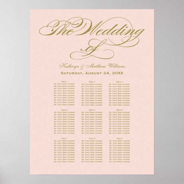 Blush Wedding Seating Chart | Gold Calligraphy (Front)