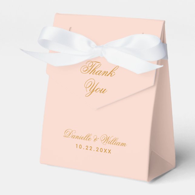 Blush Wedding Simple Pink Golden Script Thank You  Favour Box (Front Side)