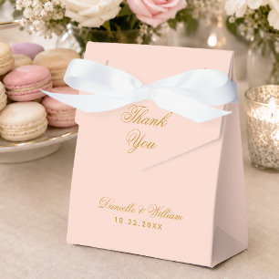 Blush Wedding Simple Pink Golden Script Thank You Favour Box