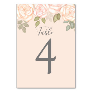 Blush Wedding Table Number Custom Floral Roses