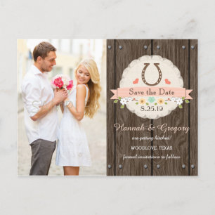 Blush Western Horseshoe Save the Date Postcard