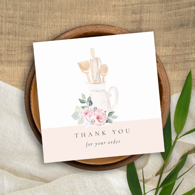 Blush Whisk Spatula Floral Utensils Thank You Square Business Card (Creator Uploaded)