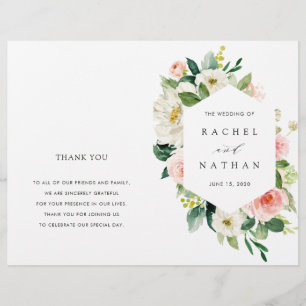 Blush White Bloom Floral Folded Wedding Program