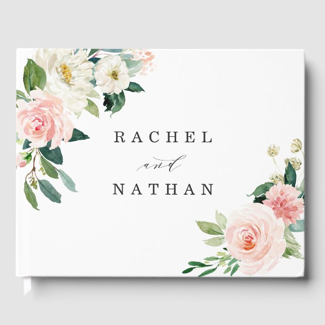 Blush White Bloom Floral Wedding Guestbook (Front)