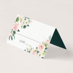 Blush White Bloom Floral Wedding Place Card