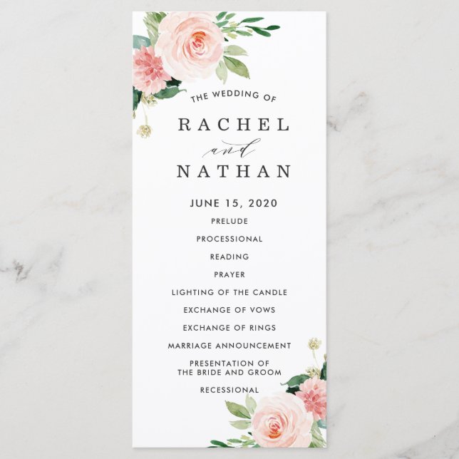 Blush White Bloom Floral Wedding Program (Front)