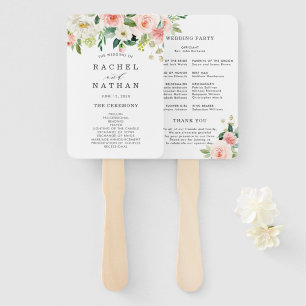 Blush White Bloom Floral Wedding Program Hand Fan