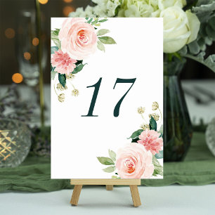 Blush White Bloom Floral Wedding Table Number