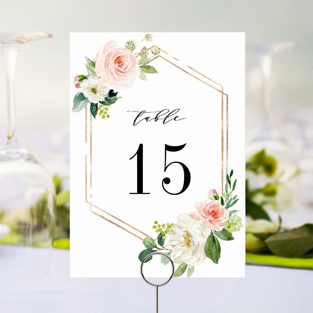 Blush White Bloom Floral Wedding Table Number (Creator Uploaded)