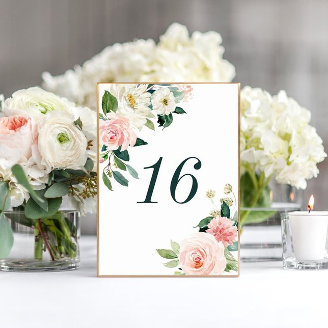 Blush White Bloom Floral Wedding Table Number (Creator Uploaded)