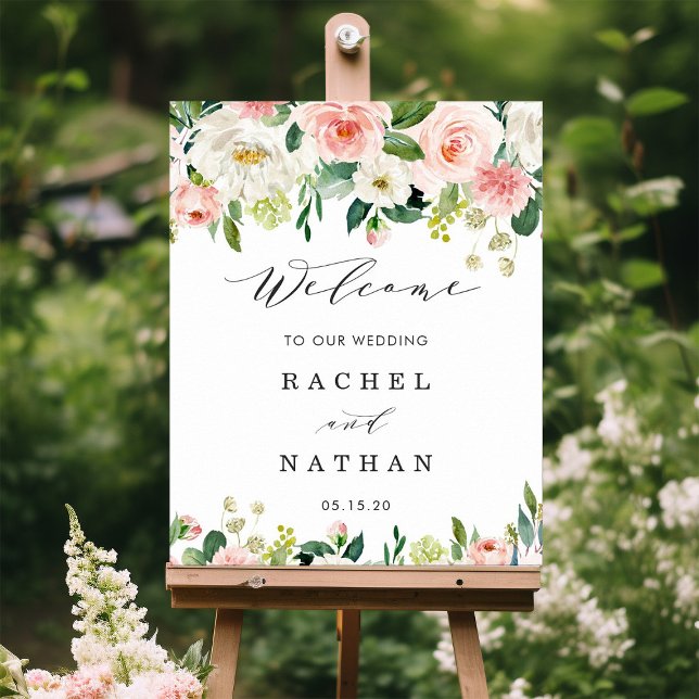 Blush White Bloom Floral Wedding Welcome Sign (Creator Uploaded)