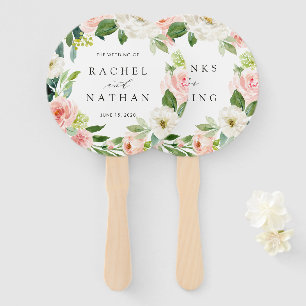 Blush White Bloom Floral Wreath Wedding Hand Fan