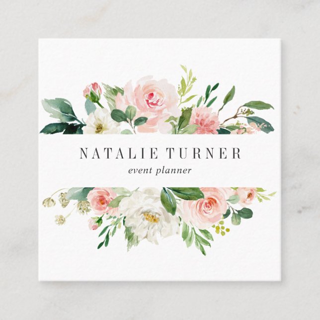 Blush White Bloom Watercolor Business Card (Front)
