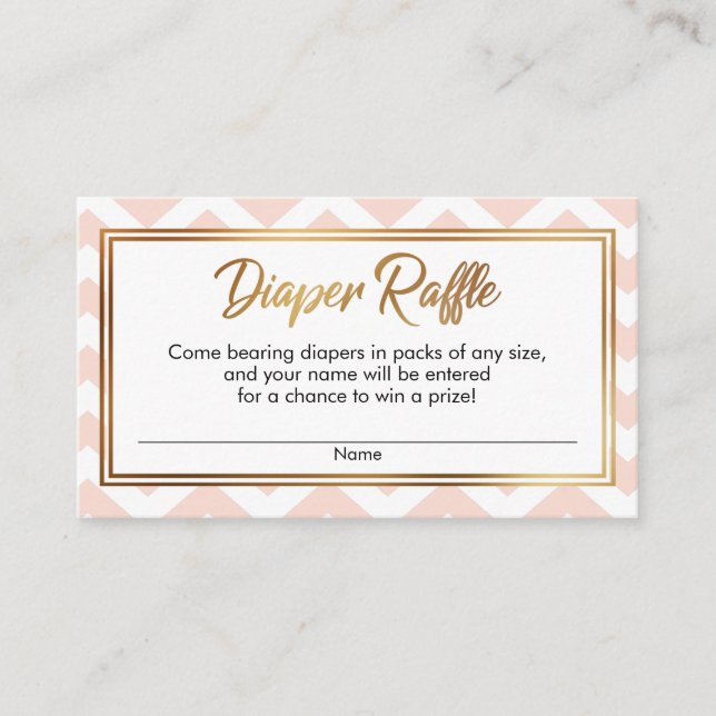 Blush & White Bold Chevron Diaper Raffle Cards (Front)