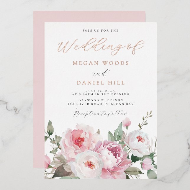 Blush & White Botanical Floral Wedding Rose Gold (Front/Back)