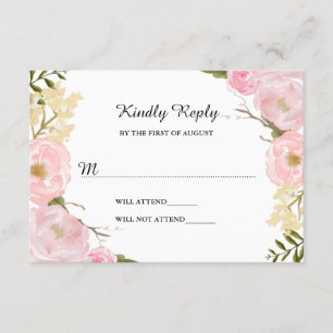 Blush White Botanical Floral Wedding RSVP