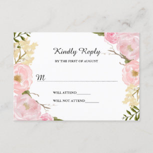 Blush White Botanical Floral Wedding RSVP Card