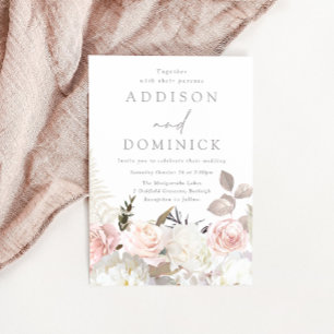 Blush White Botanical Roses All Seasons Wedding Invitation