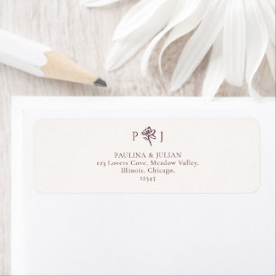 Blush White & Burgundy   Floral Wedding Return Address Label