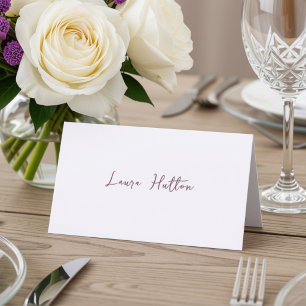 Blush White Burgundy Script Wedding Folded Place Card