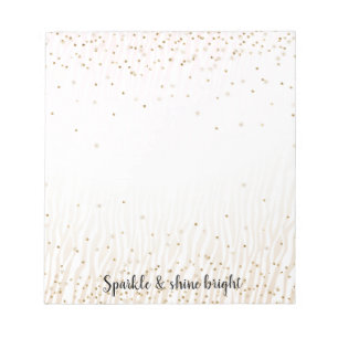 Blush White Cream Zebra Gold Confetti Sparkle Notepad