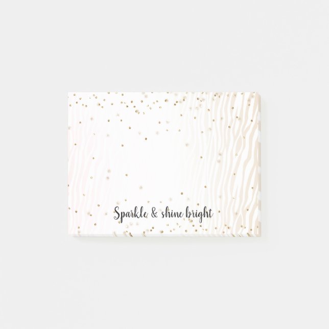Blush White Cream Zebra Gold Confetti Sparkle      Post-it Notes (Front)
