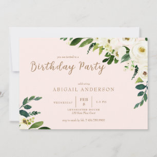Blush & White Dripping Flowers Birthday Party  Invitation