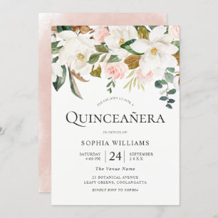 Blush & White Florals Beautiful Quinceañera Party Invitation