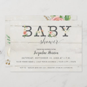 Blush White Florals   Girl Baby Shower Invitation