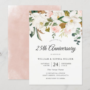 Blush & White Flowers 25th Wedding Anniversary Invitation