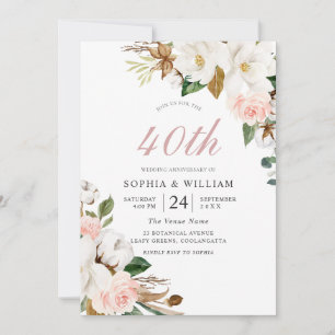 Blush & White Flowers 40th Wedding Anniversary Invitation
