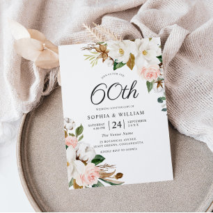 Blush & White Flowers 60th Wedding Anniversary Invitation