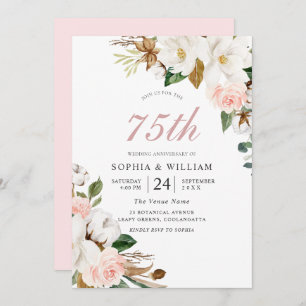 Blush & White Flowers 75th Wedding Anniversary Invitation