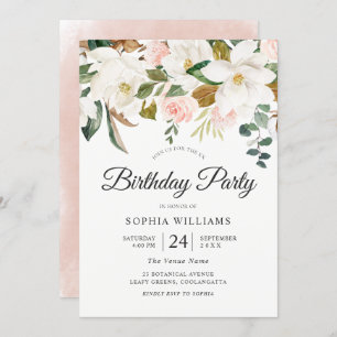 Blush & White Flowers All Years Birthday Party Invitation