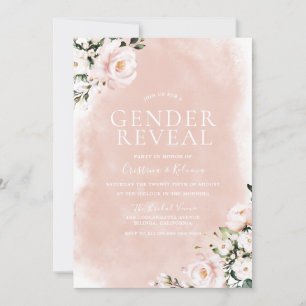 Blush White Flowers Gender Reveal Party Invitation