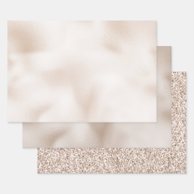 Blush White Glam Glitter     Wrapping Paper Sheet (Set)