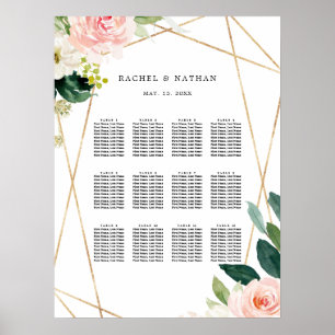 Blush White Gold Floral Wedding Seating Chart