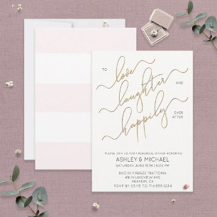 Blush White Gold Script Rehearsal Dinner Invite