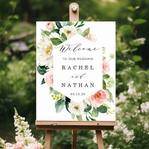 Blush White Hexagon Frame Wedding Welcome Sign