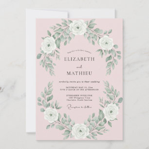 Blush White Leafy Arch Wedding Invitation
