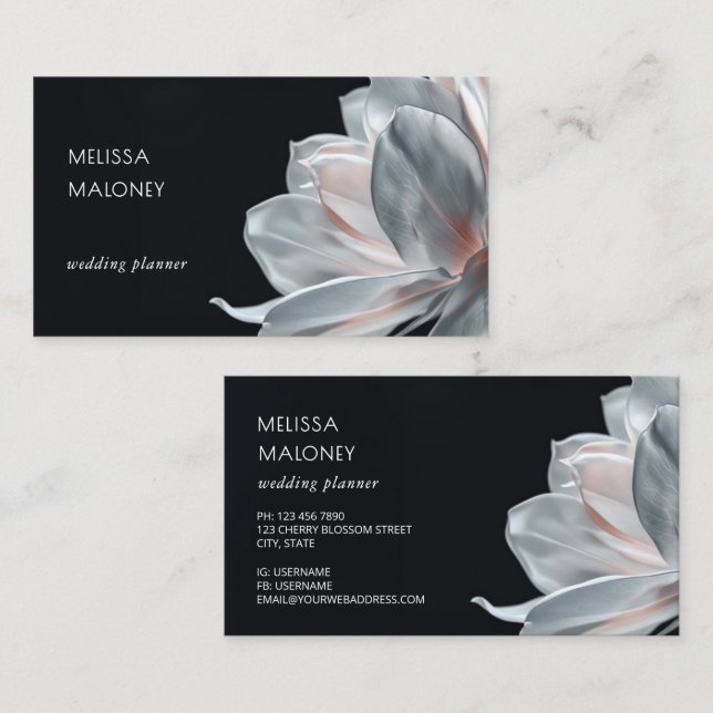 Blush White Magnolia Black Business Card (Front/Back)