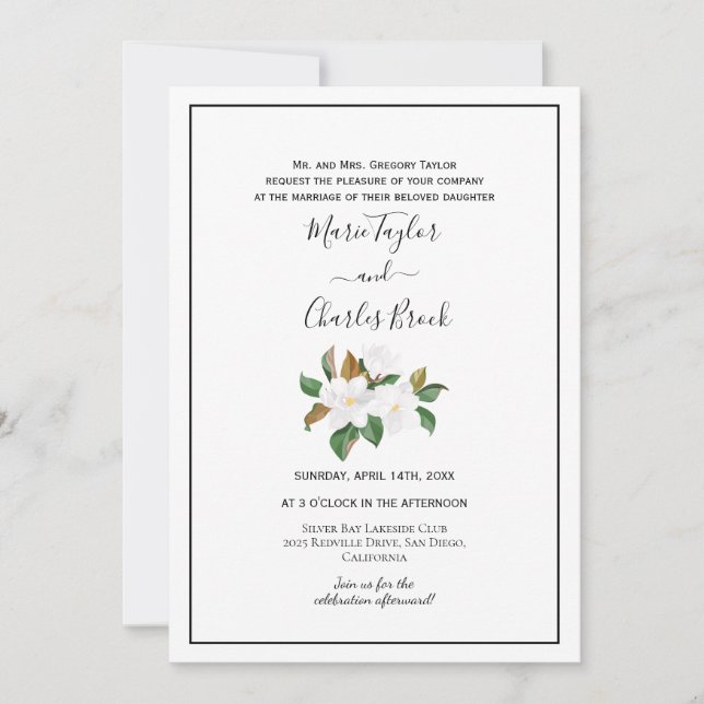 Blush & White Magnolia Wedding Invitation (Front)