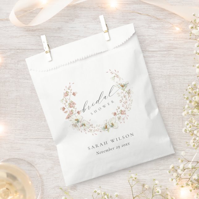 Blush White Meadow Floral Wreath Bridal Shower Favour Bag (Clipped)