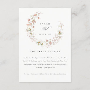 Blush White Meadow Floral Wreath Wedding Details Enclosure Card