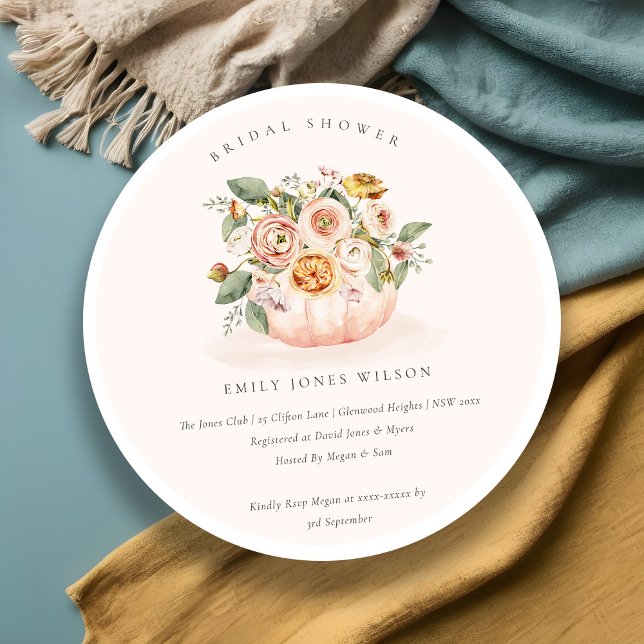 Blush White Pumpkin Floral Bridal Shower Invite (Creator Uploaded)