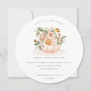 Blush White Pumpkin Floral Bridal Shower Invite