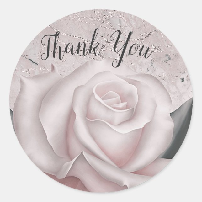 Blush White Rose Glam Modern Marble Bridal Shower Classic Round Sticker (Front)