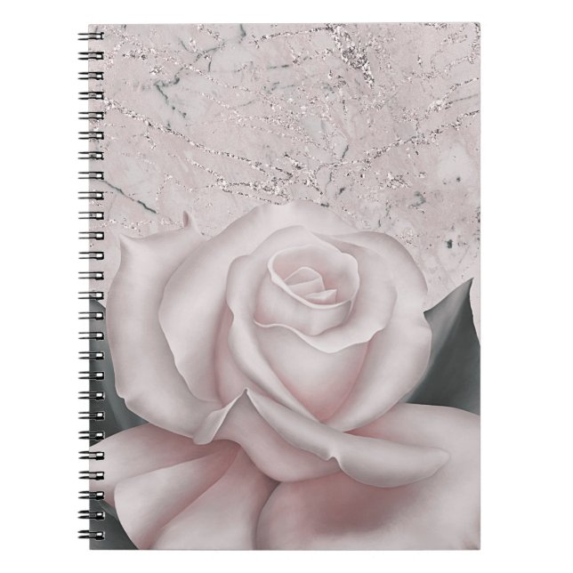 Blush White Rose Glam Modern Marble Shabby Chic Notebook (Front)