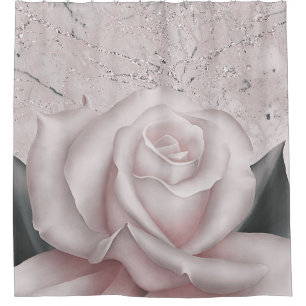 Blush White Rose Glam Modern Marble Shabby Chic Shower Curtain