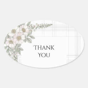 Blush White Rose Tartan Wedding Thank You Sticker